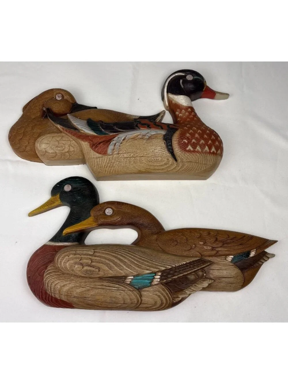 Burwood Resin Mallard Duck Wall Hanging Decor Pair Vtg